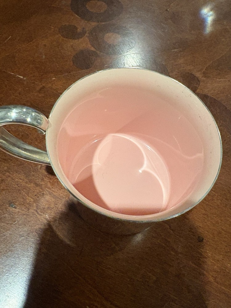 Reed & Barton silverplate baby cup with a pink enamel interior Model #865