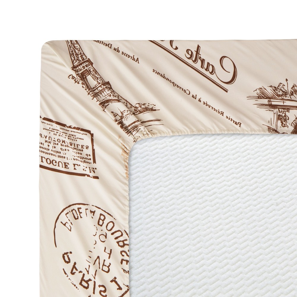 Rayon from Bamboo Deep Pocket 6 Piece Printed Sheet Set, Eiffel Tower Ivory Twin