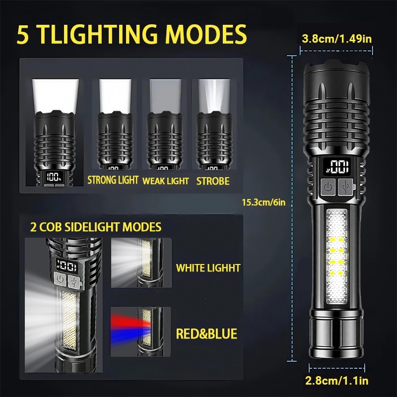 990000000 Lumen Super Bright LED Tactical Flashlight Rechargeable LED Work Light