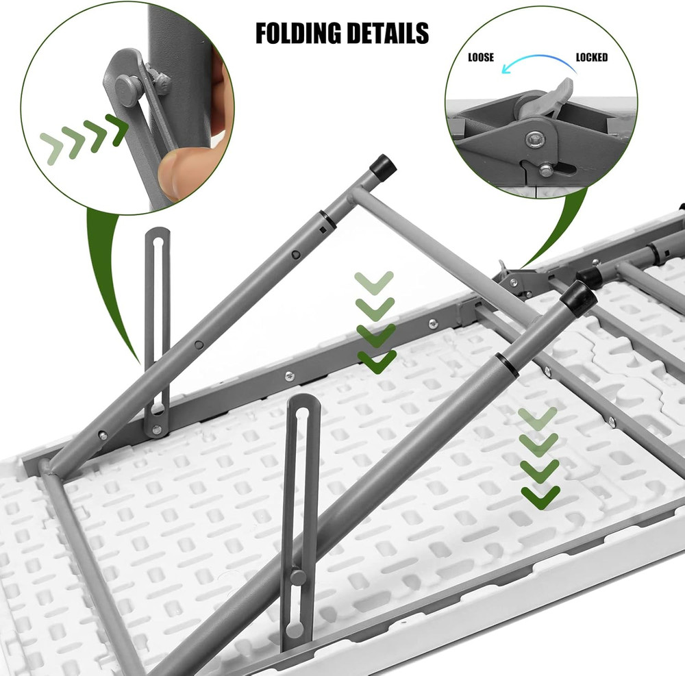 4Ft Folding Table Heavy Duty Plastic Fold in Half Adjustable Height Portable