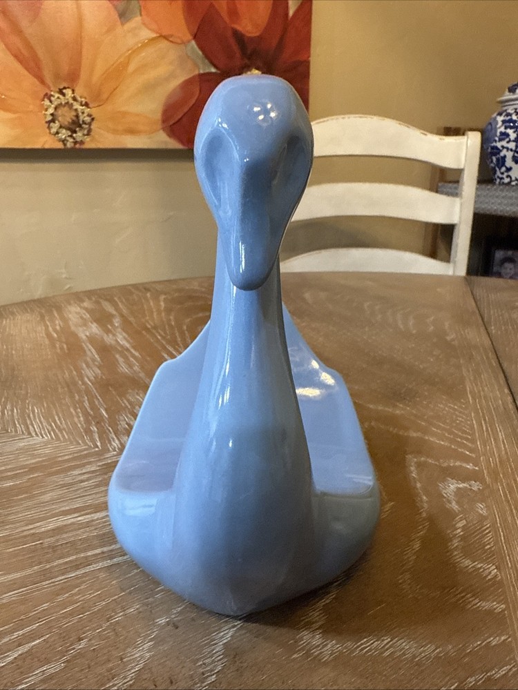 Postmodern Blue Ceramic Swan Dish