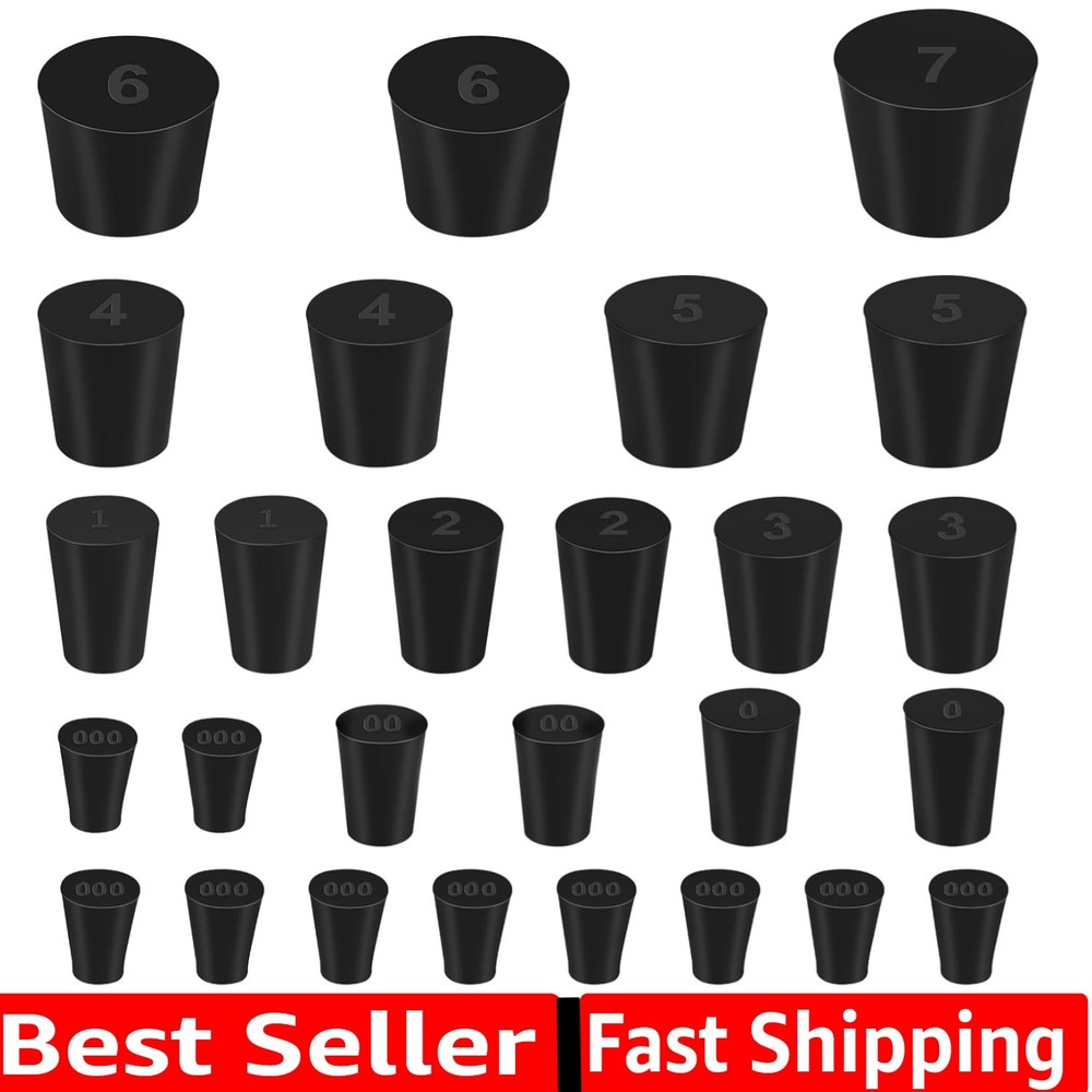 27 Pack 10 Assorted Sizes - Tapered Lab Bungs Solid Rubber Stoppers