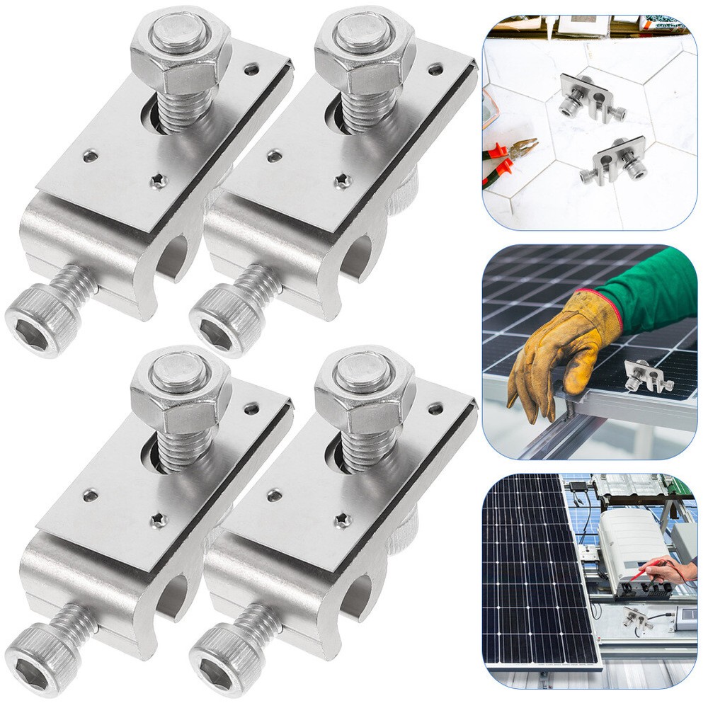 4 Pcs Ground Lug Cable Clamp Solar Panel Grounding Connector
