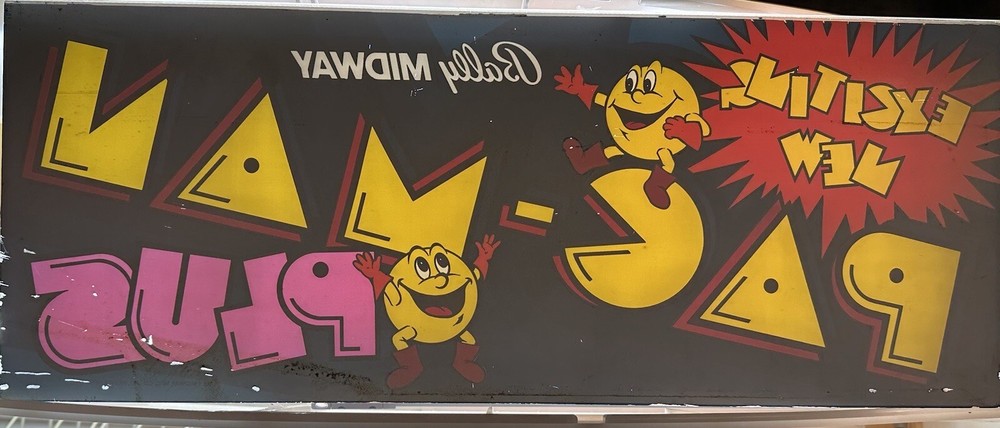 Original Bally/Midway “PAC-MAN PLUS” MARQUEE HEADER OVERLAY