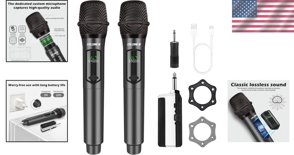 Professional Dual Handheld Wireless Microphone Set - Rechargeable, 160 Ft Range