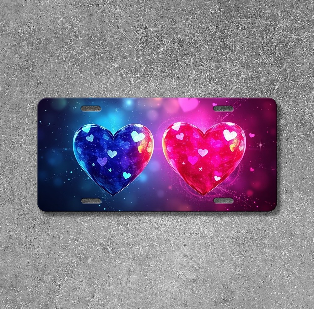 Romantic Hearts License Plate Optional Text Front Plate Special Gift