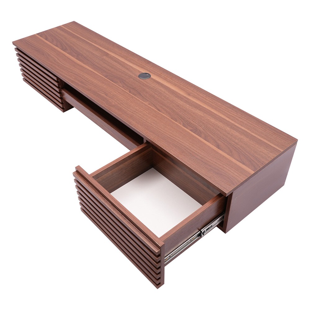 Brown/Black Wall-Mounted PC Table Floating Computer Desk W/ 2 Drawer 120lbs Load