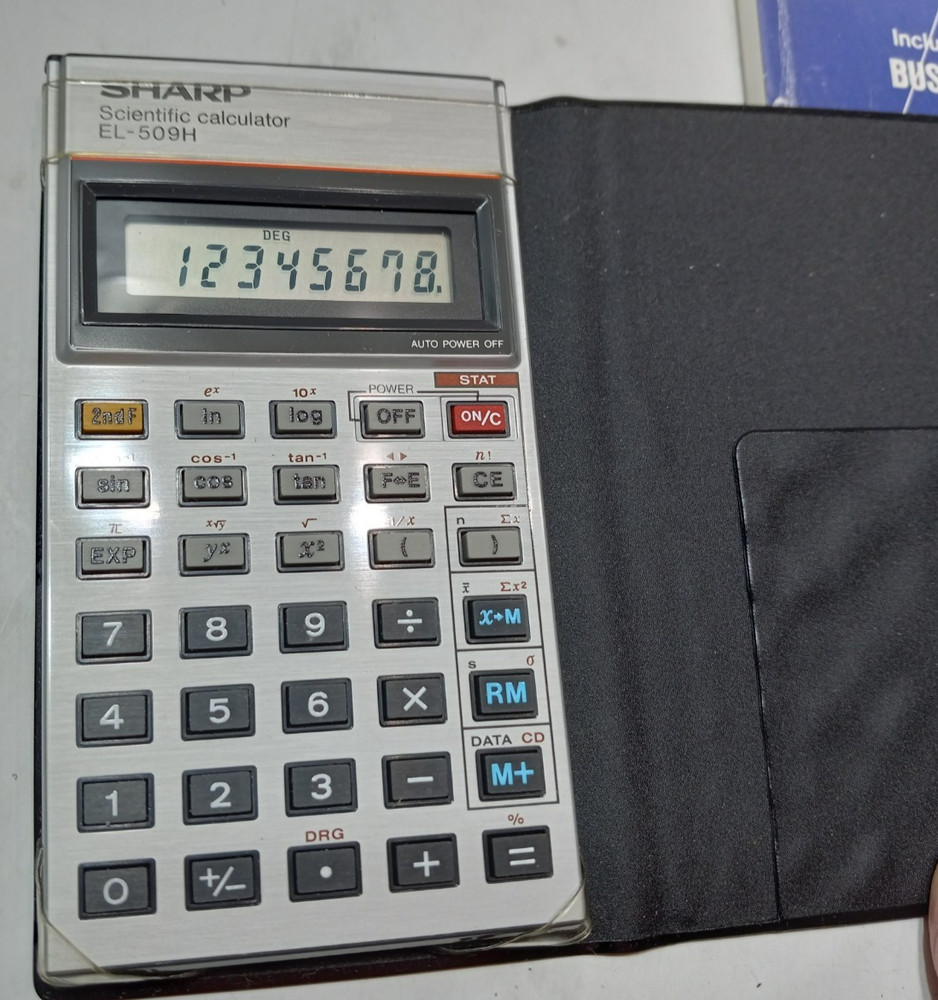 Sharp Scientific EL-509H Pocket Calculator Folding Case w/ Box & Manual Tested