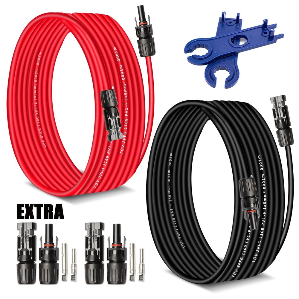 AAKL Solar Extension Cable 20ft 10AWG Red/Black PV Panel Wire