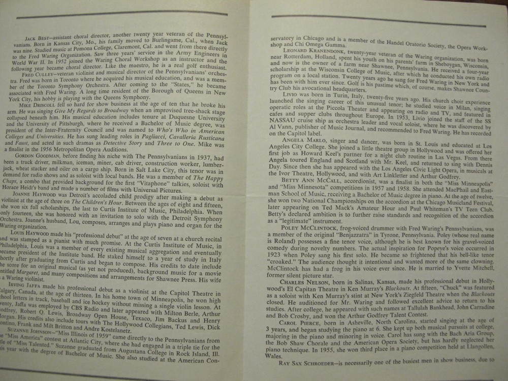 1960'S WARING'S PROGRAM: SIGNED DIXIE WARING, GORDON GOODMAN, POLEY McCLINTOCK