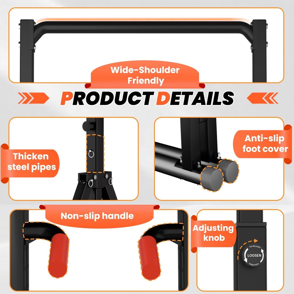 Power Tower Pull Up Dip Station Foldable, Pull Up Bar Station Adjustable, Mul...