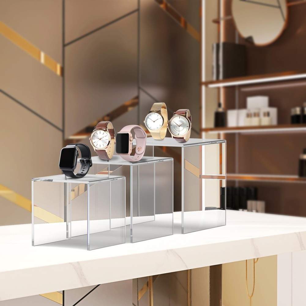 Acrylic Display Risers - Small Plastic Squared Perfume Stands - Plexiglass Po...