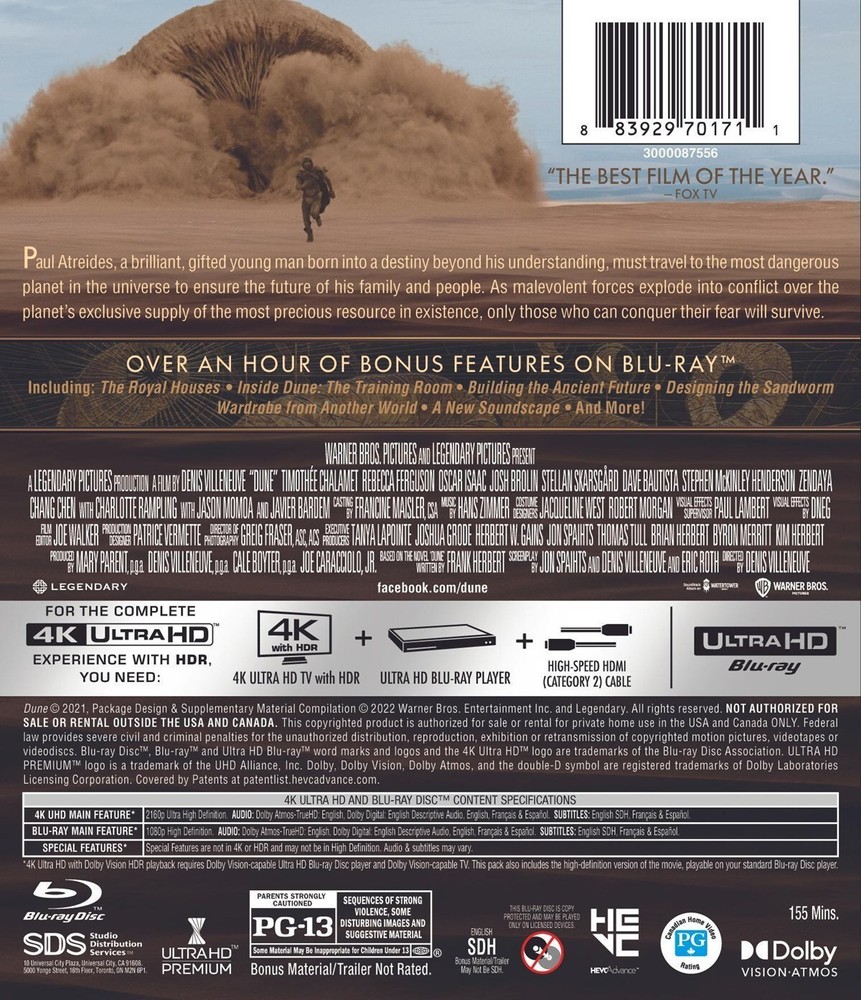 Dune 4K UHD Blu-ray Timothée Chalamet NEW