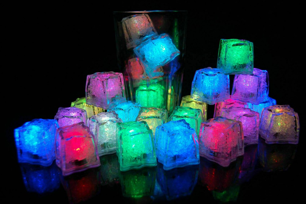 12 pack LED light up ice cube color control set solid color or rainbow flashing