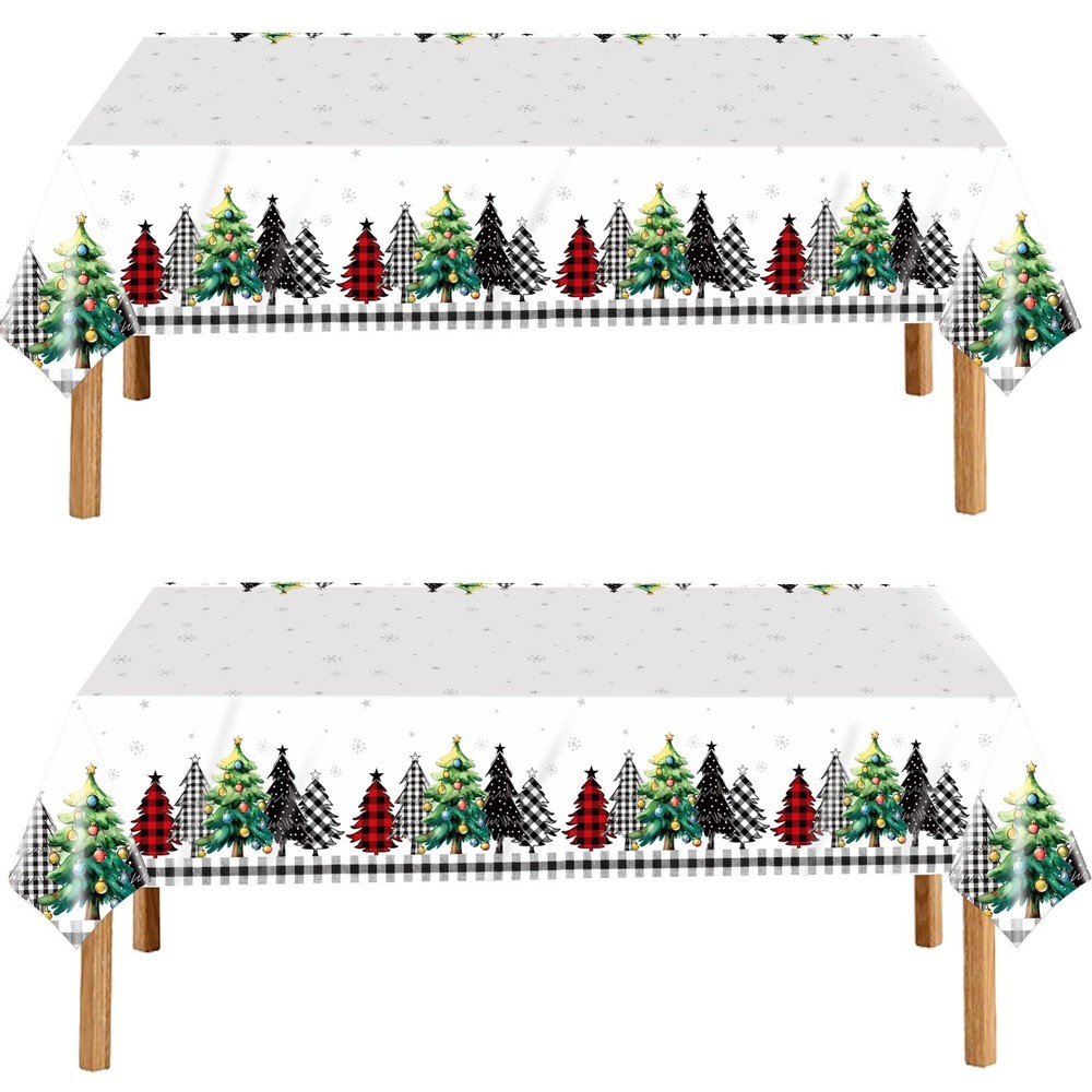 2 Pack Christmas Table Cloth Disposable Plastic Christmas Tree Table Cover Sn...