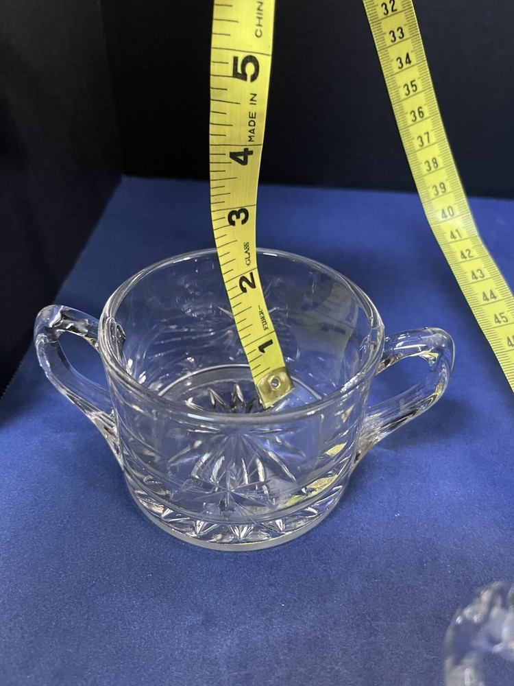 VTG Clear Etched Glass-Atomic Starburst Pattern Open Creamer & Sugar Set
