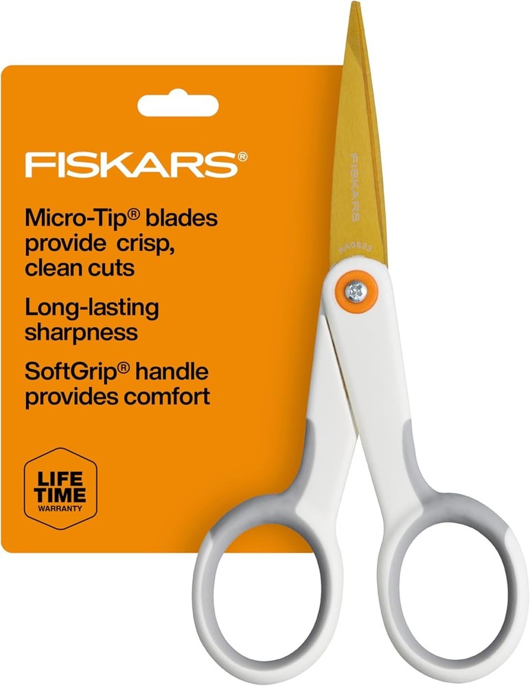 Fiskars Micro-Tip Scissors, Precision Cutting Shears, Titanium Blades & SoftGrip