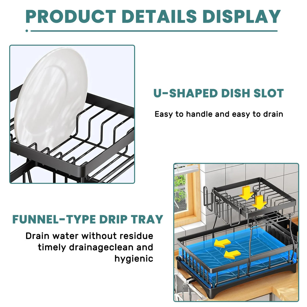 Large 2-Tier Dish Drying Rack for Kitchen Countertops, Removable Large-Capacity
