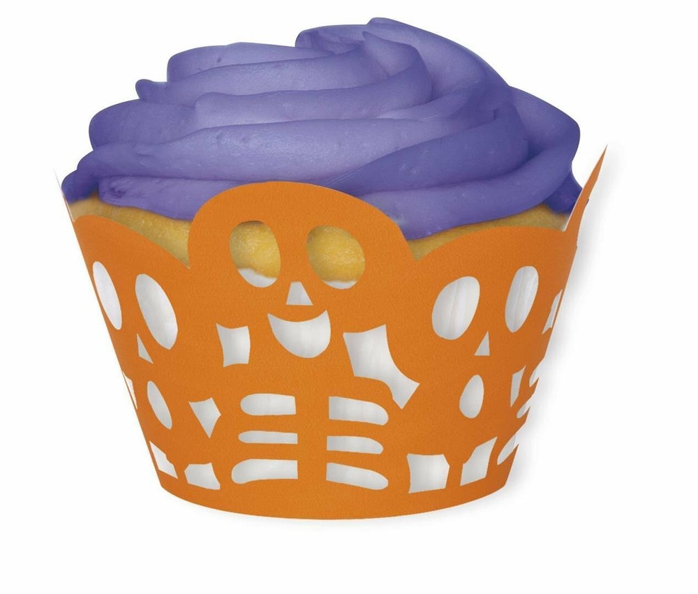 Die Cut Orange Skeleton Halloween Cupcake Wrappers, 12ct