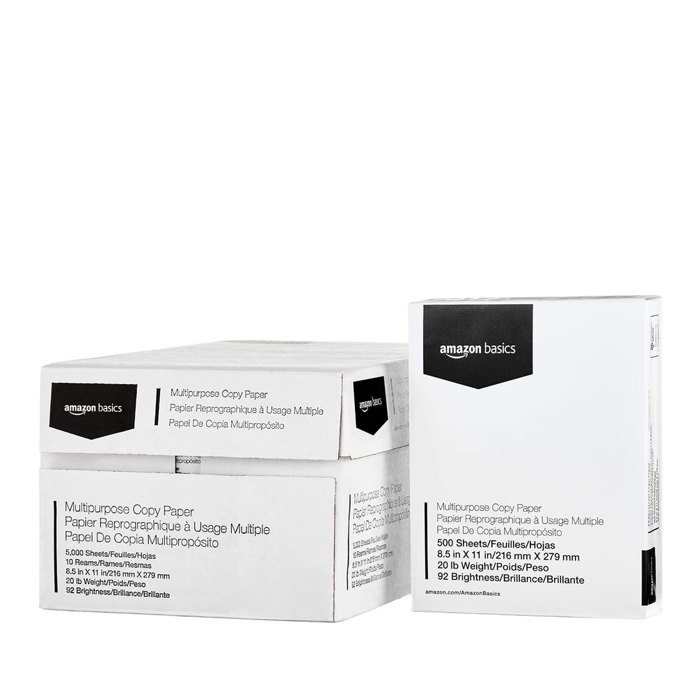 Amazon Basics Multipurpose Copy Printer Paper, 20 lb, 8.5 x 11 Inches, 10 Reams
