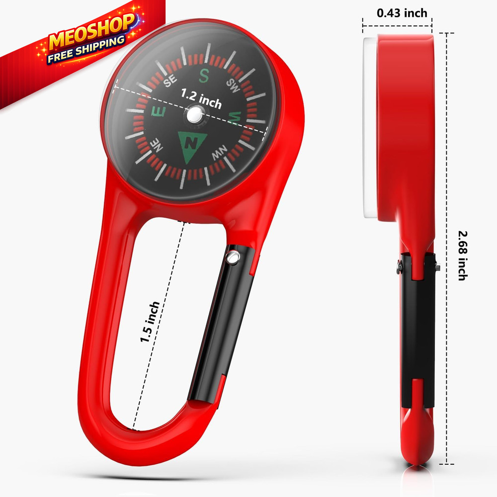 TYTDOUTER Carabiner Clip On Compass Keychain, Mini Pocket for red