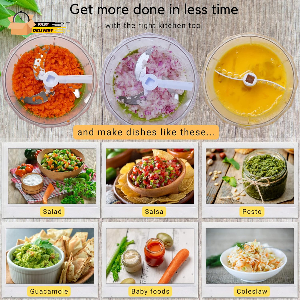 Quickpull Food Chopper: Large 4-Cup Powerful Manual Hand Held Pull Ch