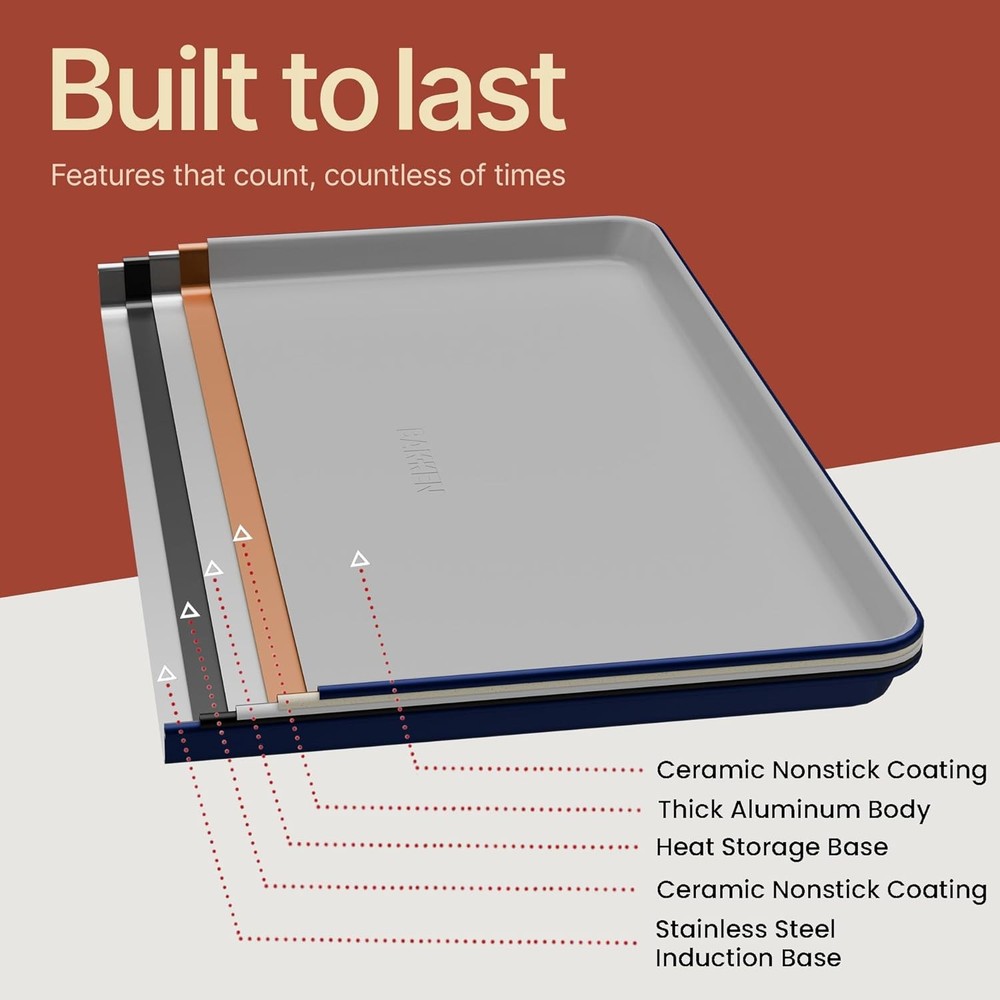 8-Piece Stackable Bakeware Set Ceramic Non-Stick Coating Baking Sheets Durable