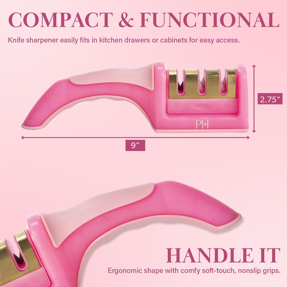 3-Stage Knife Sharpener, Professional Kitchen Knife Sharpener with Ergonomic ...