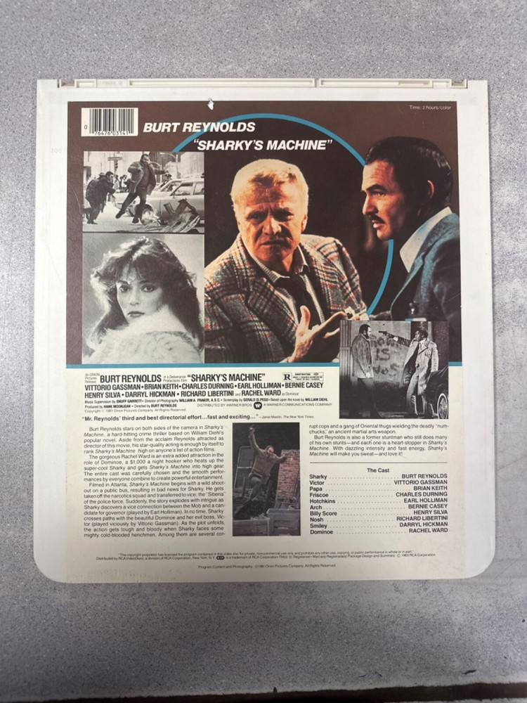 Sharky's Machine CED VideoDisc - Burt Reynolds 1981