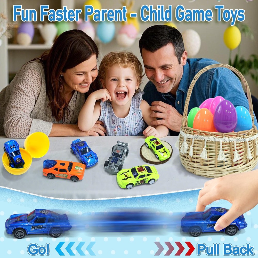 12 Pack Prefilled Easter Eggs with Toys Inside, Pullback Diecast Cars for Kid...