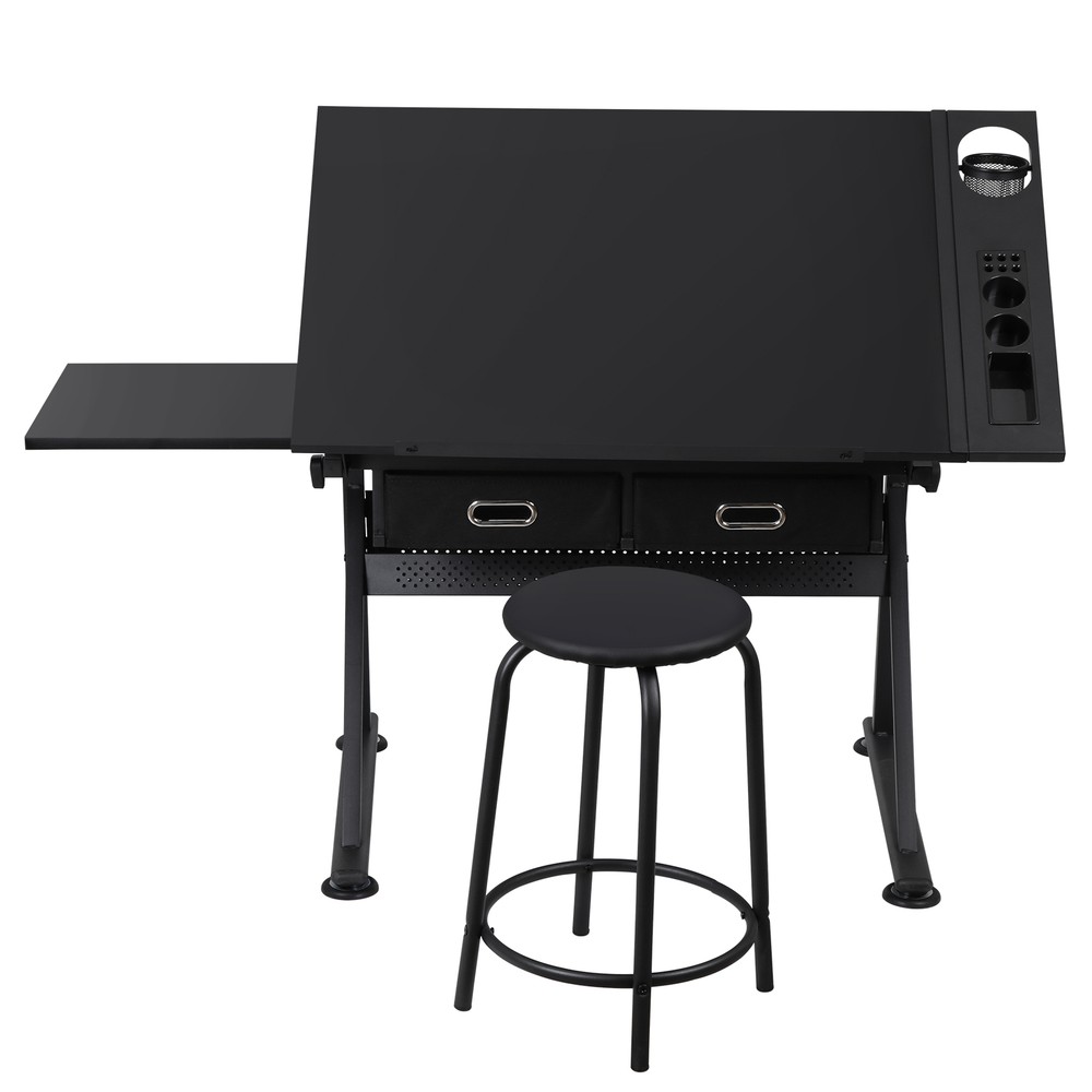 Drafting Table with Stool Height & Angle Adjustable Artist Craft Desk Black