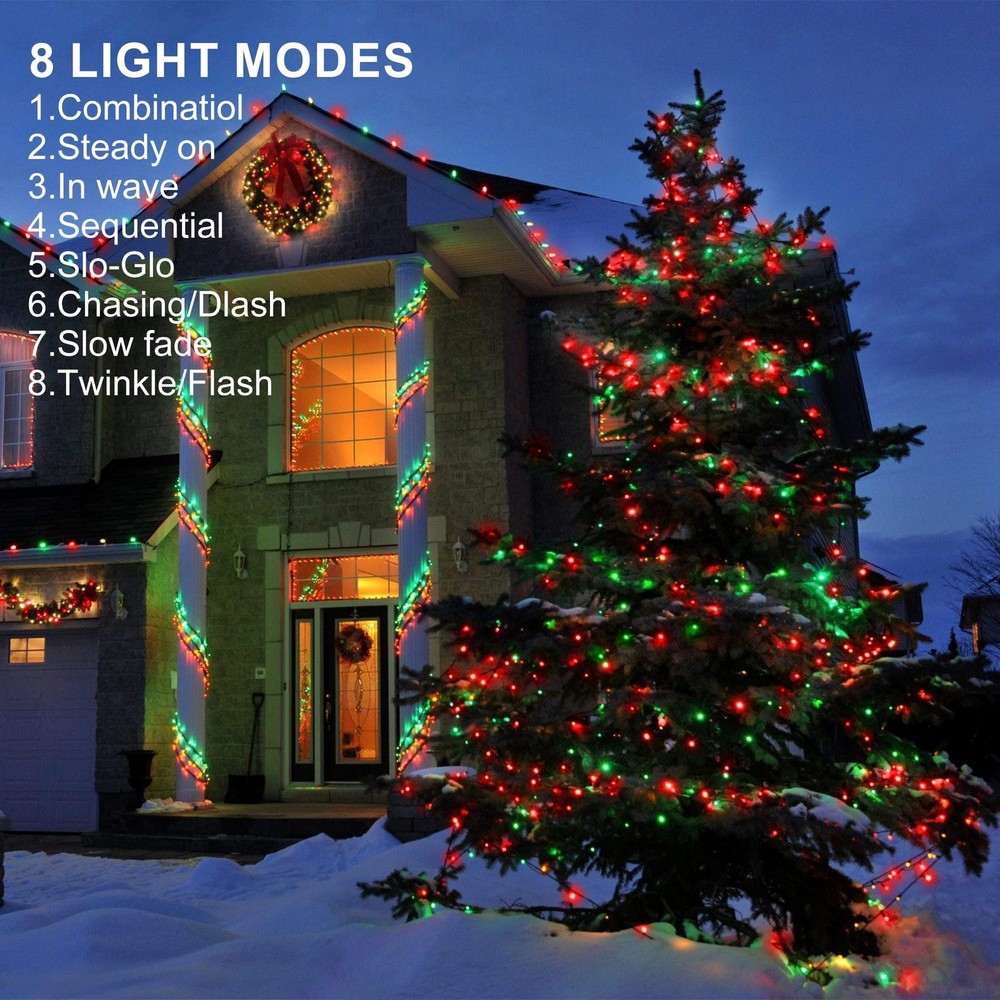 weillsnow 328 FT 1000 LED Christmas String Lights with Remote & Timer, 8 Lightin