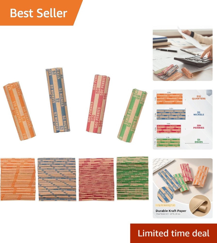 Coin Wrappers 100 Assorted, Flat Coin Rolls Wrappers, Including 30 Quarters, ...