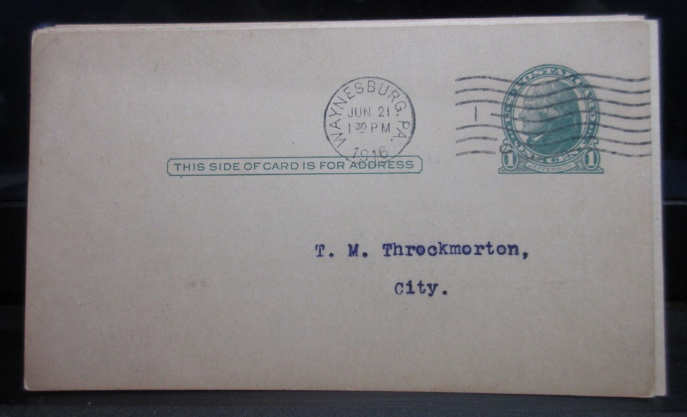Old 1¢ USA Post Card "Thomas Jefferson" - USED
