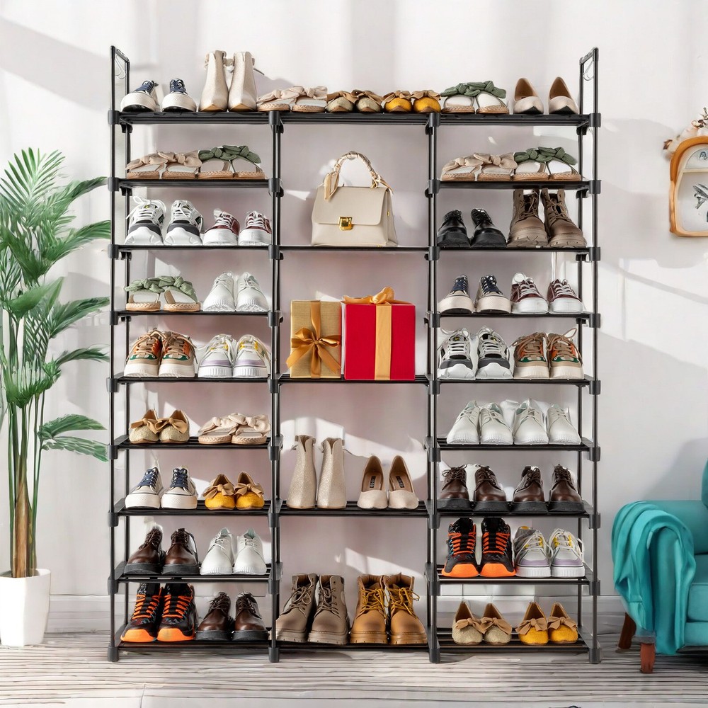 Black Modern Adjustable 9 Tiers Medium Shoe Rack,Stackable Assembly Shoe Shelves
