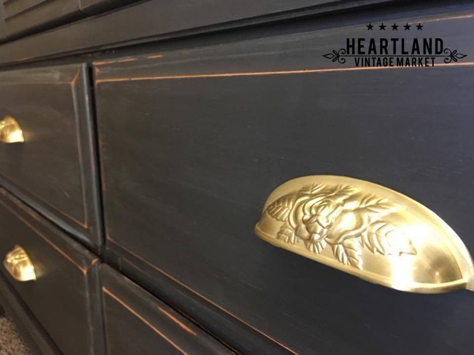 3-3/4" Old Rose Pattern Cup Pull Satin Brass