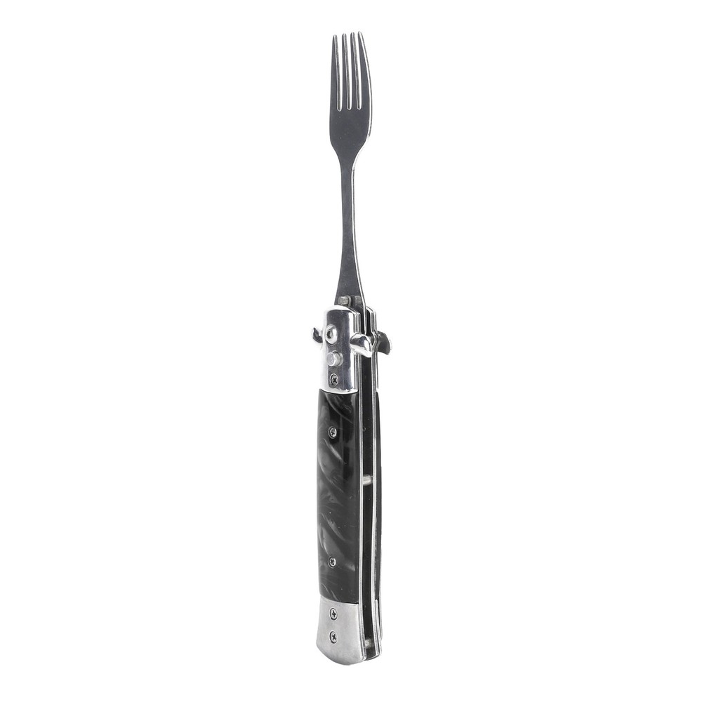 Black Folding Spring Camping Fork One Button Flick 304 Stainless Steel WT