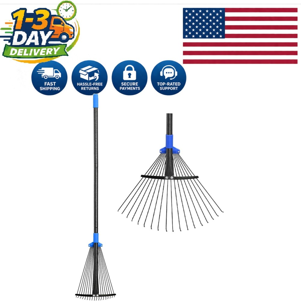 Adjustable Metal Leaf Rake with Long Handle 8-17