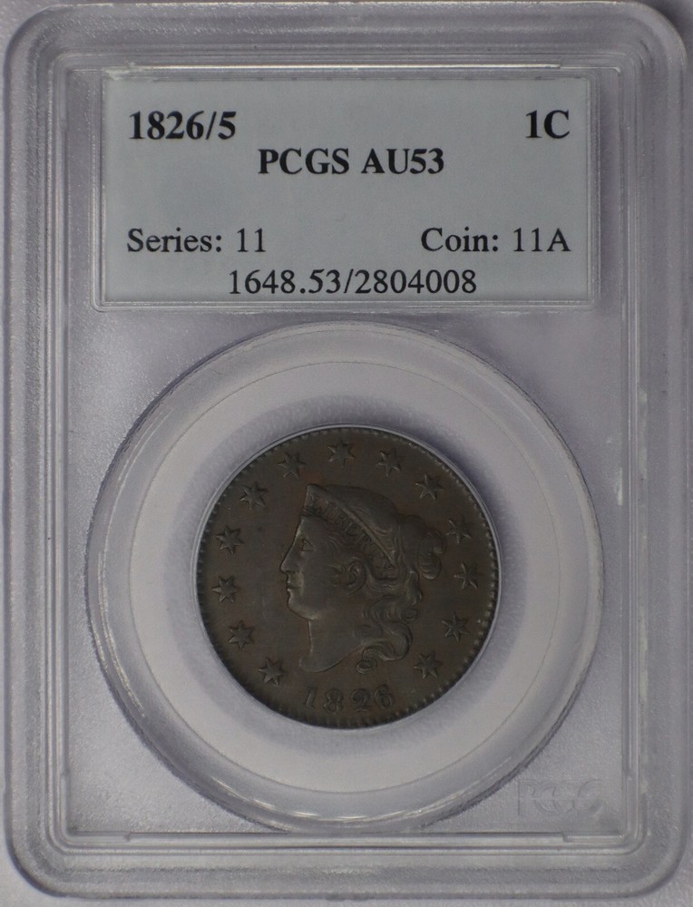 1826/5 1c Coronet Head Large Cent - PCGS AU 53