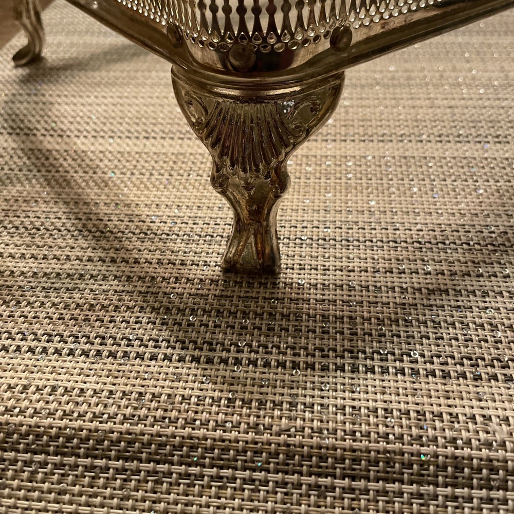 TRAY Silverplate Rectangular Ornate Handles Feet 13” X 8”