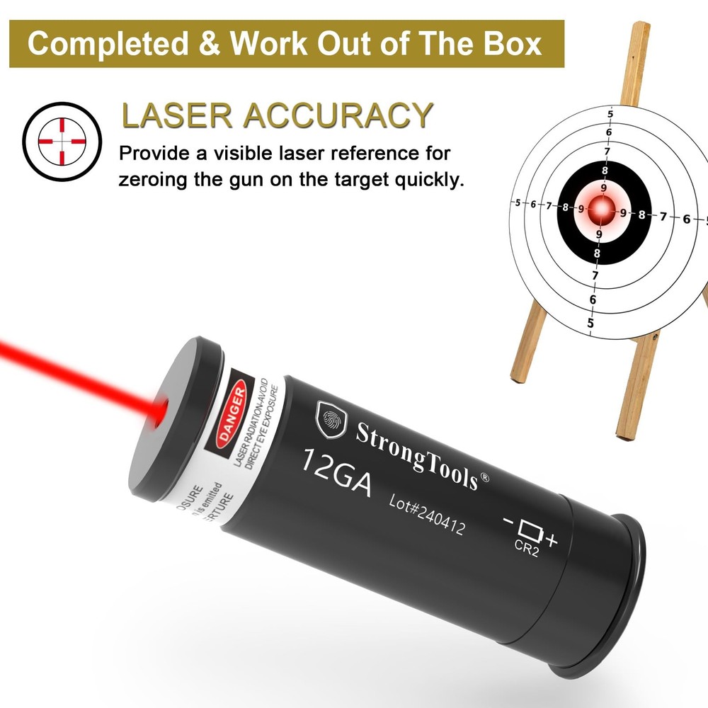 StrongTools 12GA Laser Bore Sight with Switch and High-Capacity Red