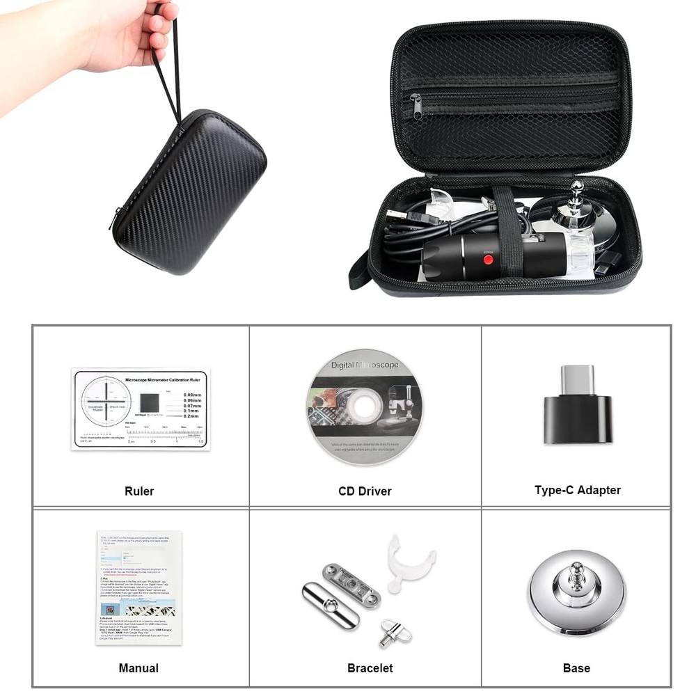 USB Microscope Camera with Stand & Carrying Case, Cainda Digital Microscope C...