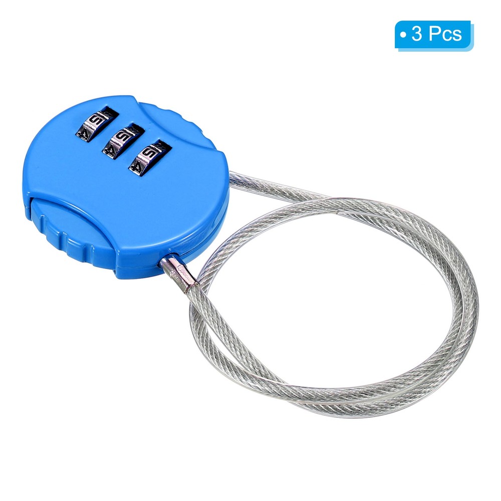 Small Combination Block 11.8", 3pc 3 Digit Luggage Lock, Bright Blue
