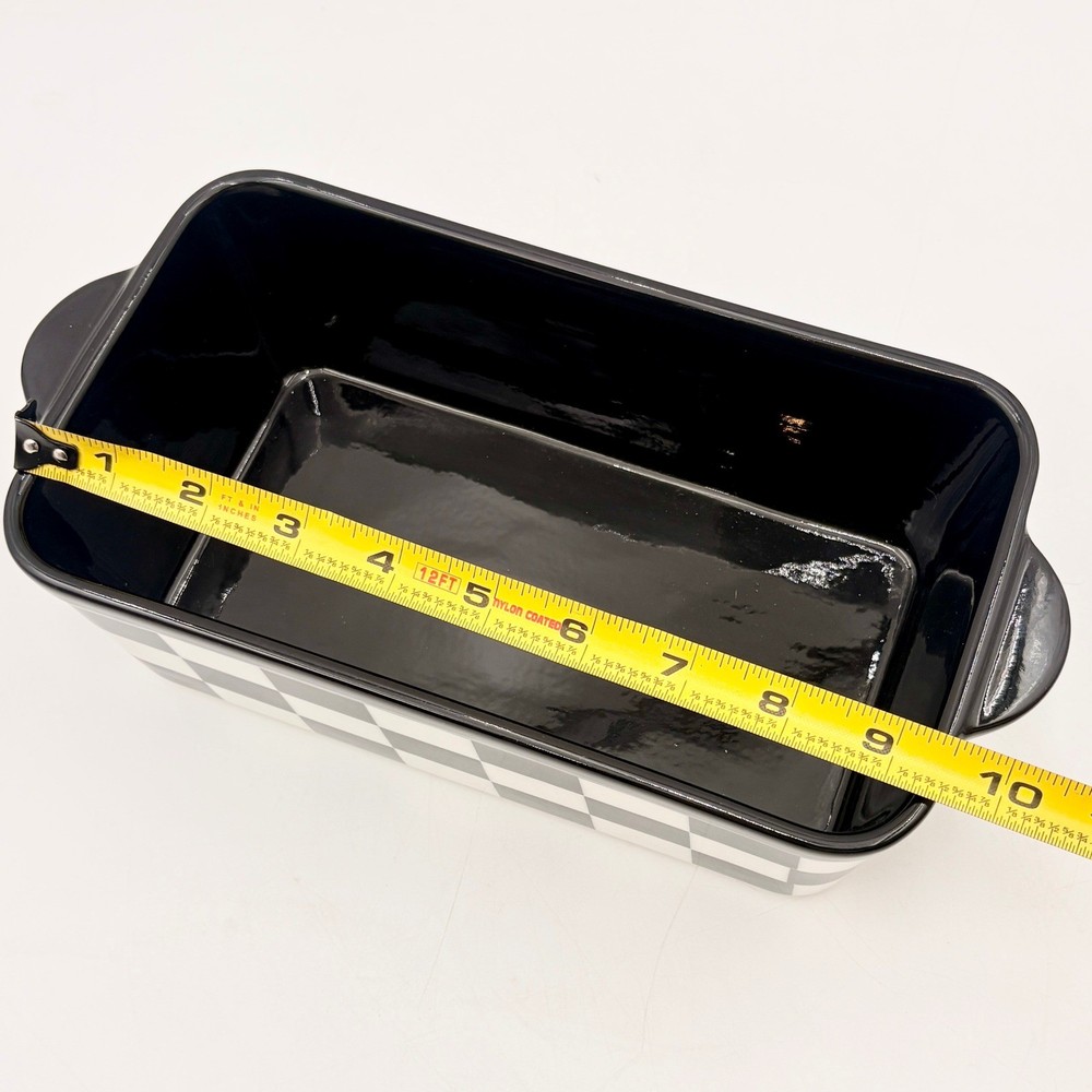 Black and White Checkered Ceramic Loaf Pan Rectangular Baking Dish Courtly Check