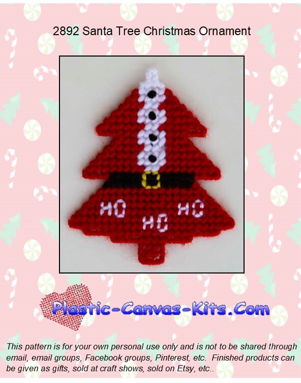 Santa Tree Christmas Ornament- Plastic Canvas Pattern or Kit