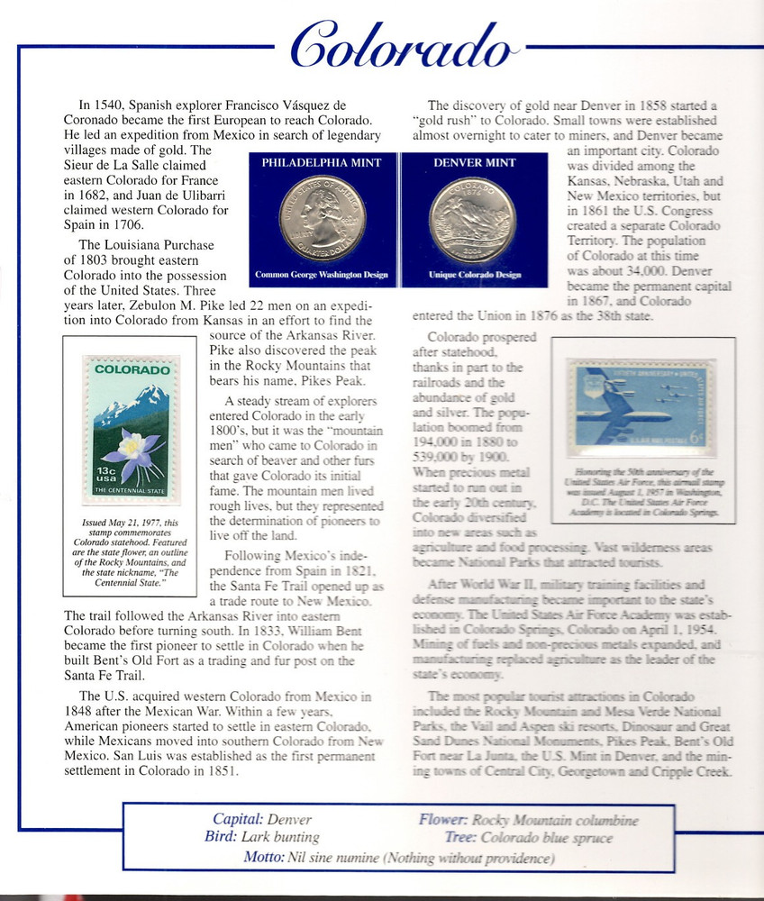 Colorado Quarters P&D 2006 (Postal Panel Collection) PCS