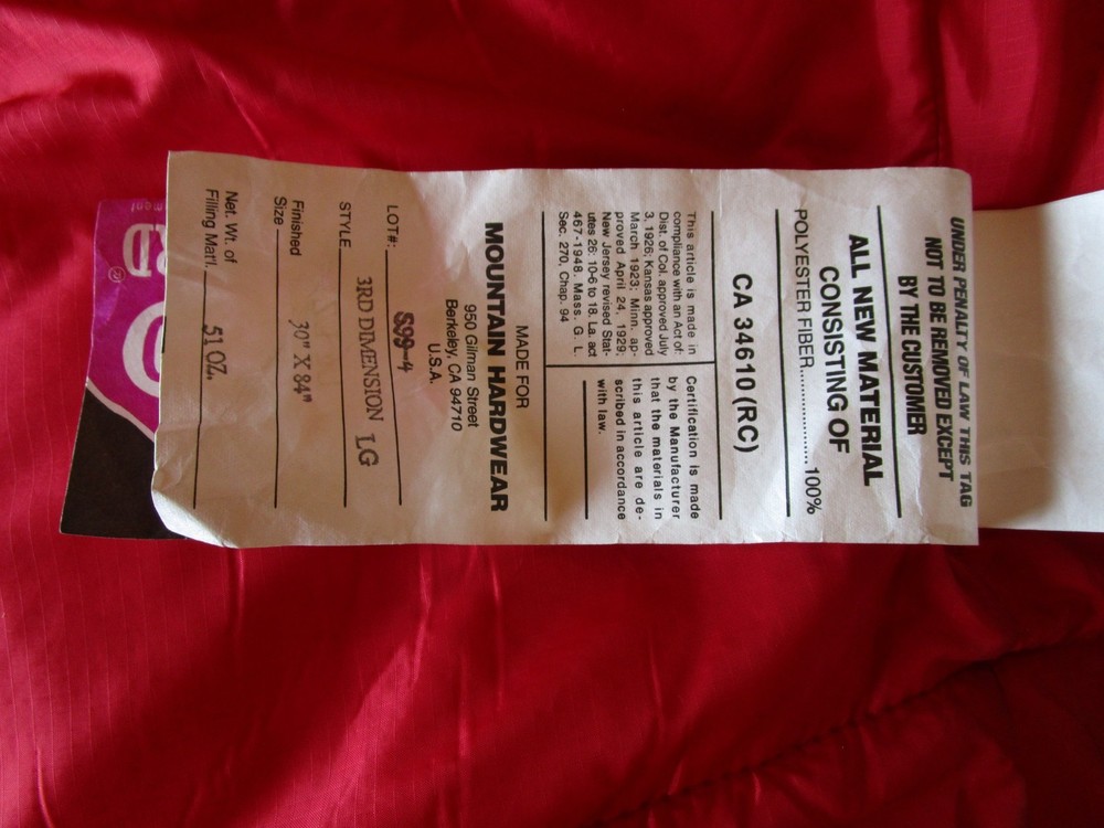 Mountain Hardwear 3rd Dimension sleeping bag long