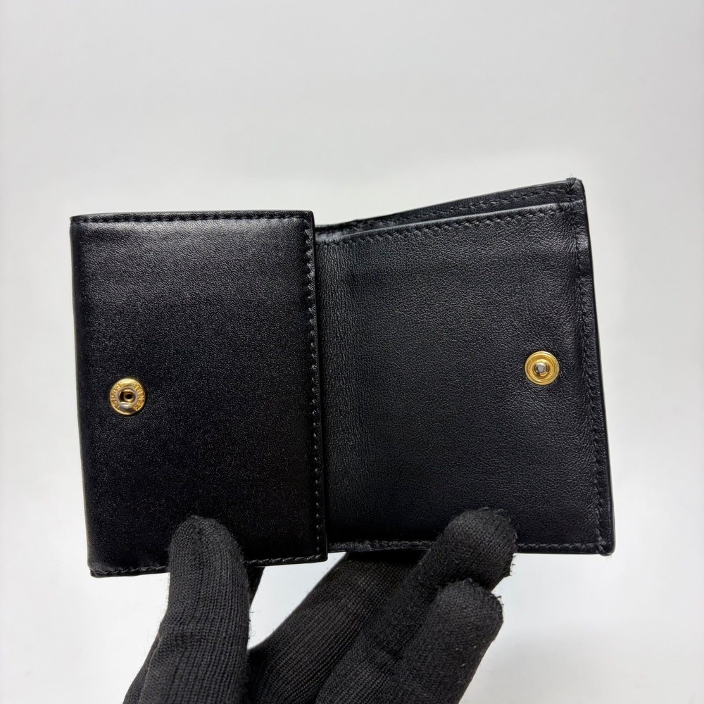 FENDI Three-Fold Wallet Monster Compact Wallet Leather Black