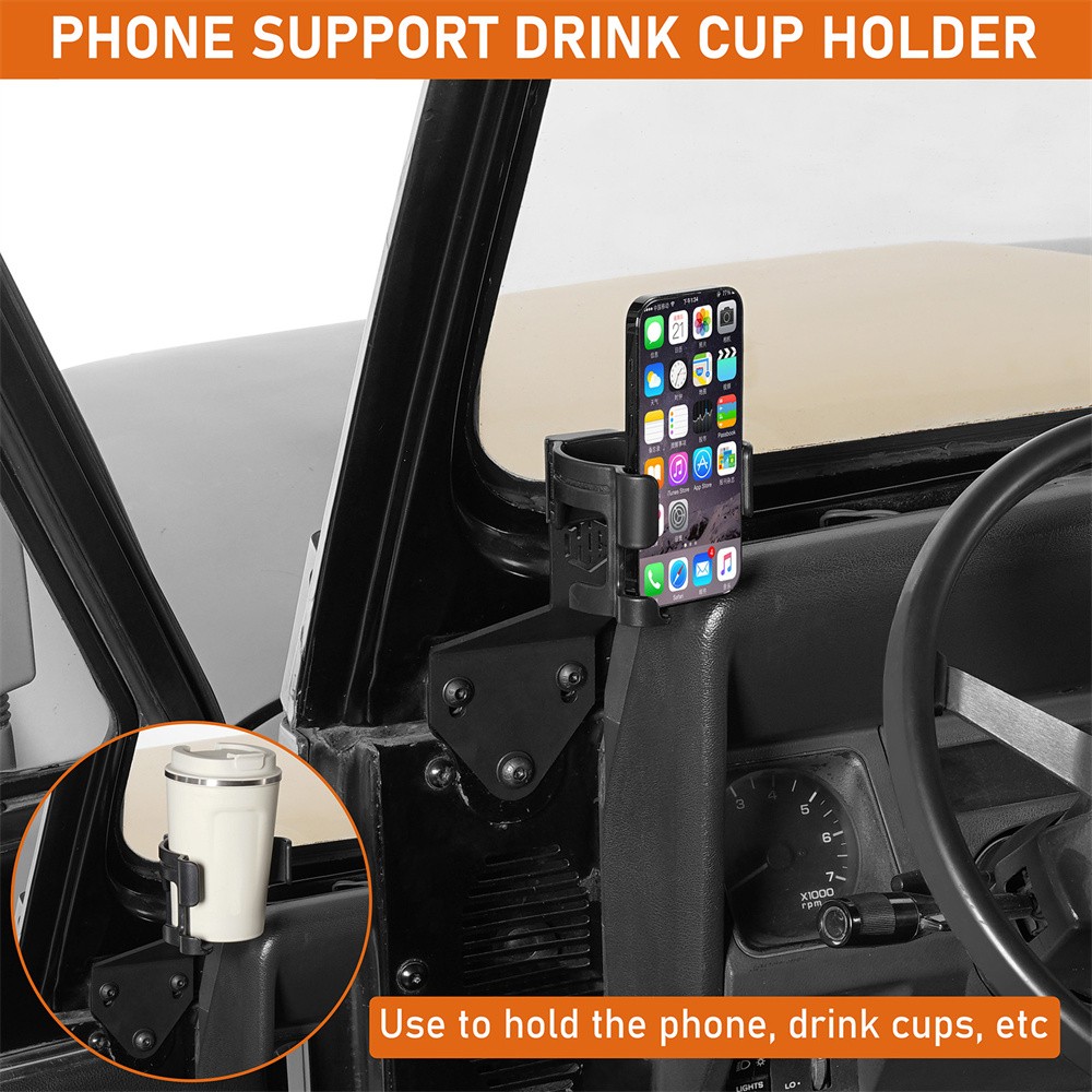 Fit 87-95 Jeep Wrangler YJ Multi-Function Drink Cup Holder Phone Mount Bracket