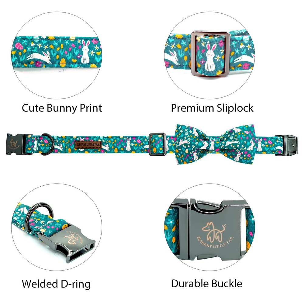 Medium Bunny Print Easter Dog Collar Cotton Adjustable with Buckle Closure